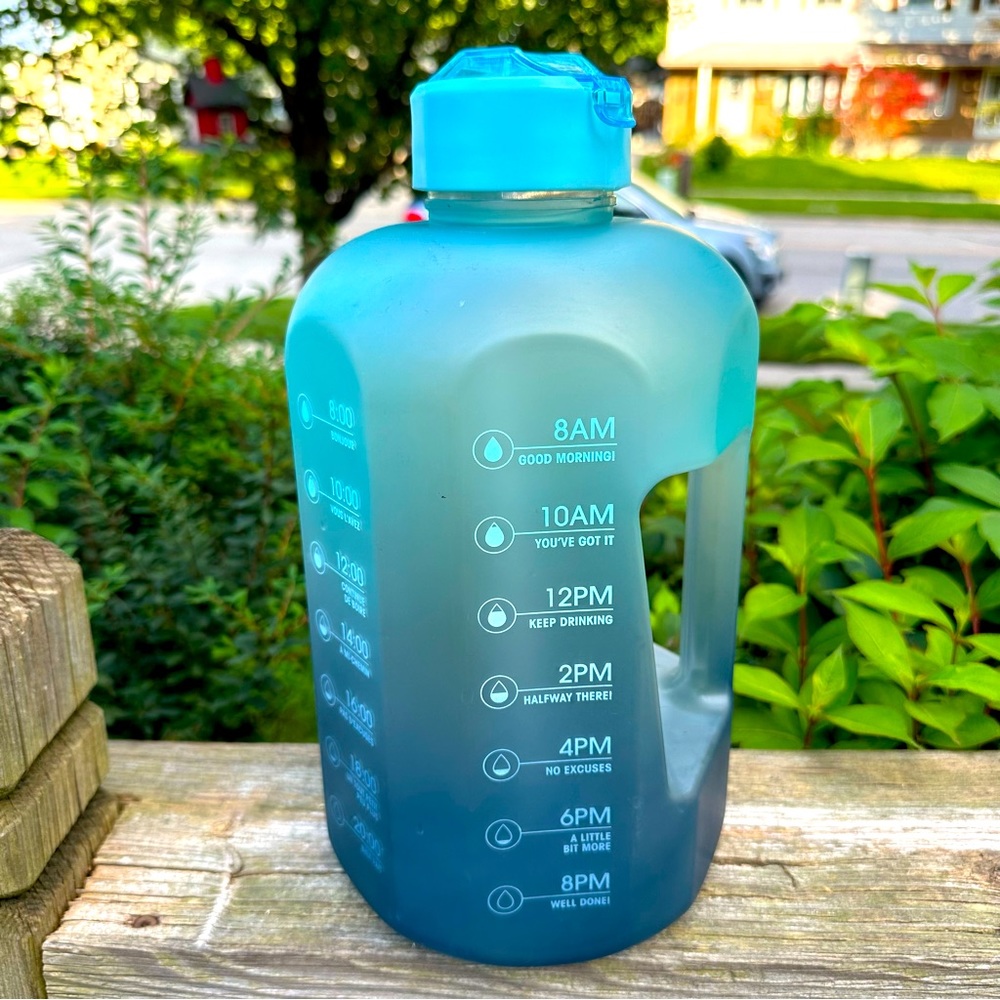 Manna Ombre Motivational Plastic Water Bottle with Leakproof Lid, 3.7-L or 1-Gal
